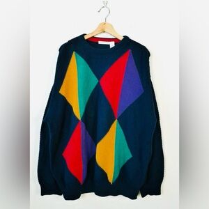 CLAIBORNE Vintage Multicolor Geometric Crewneck Sweater, Size Large